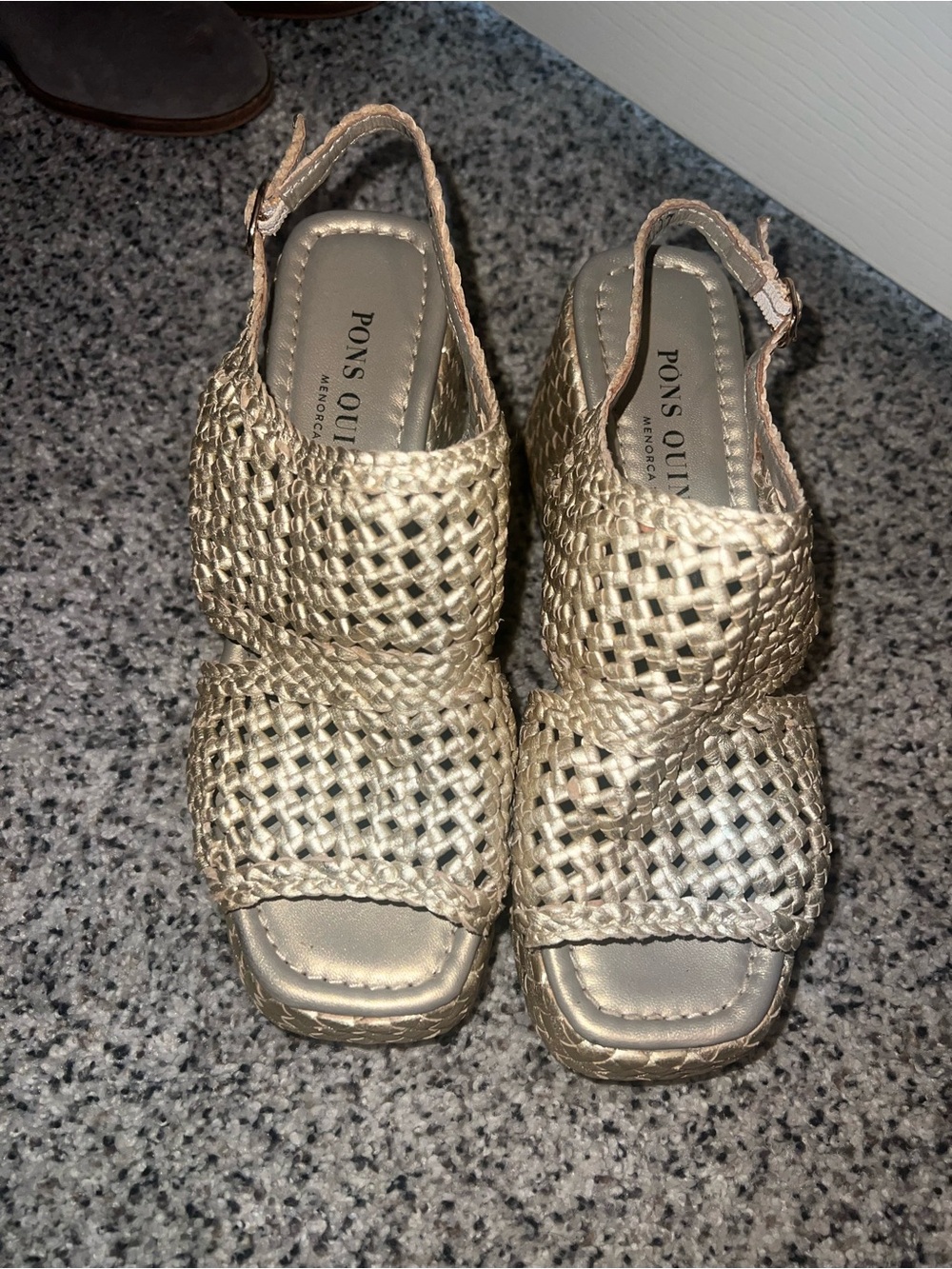 Pons Quintana Metallic Gold Woven Wedge Sandals